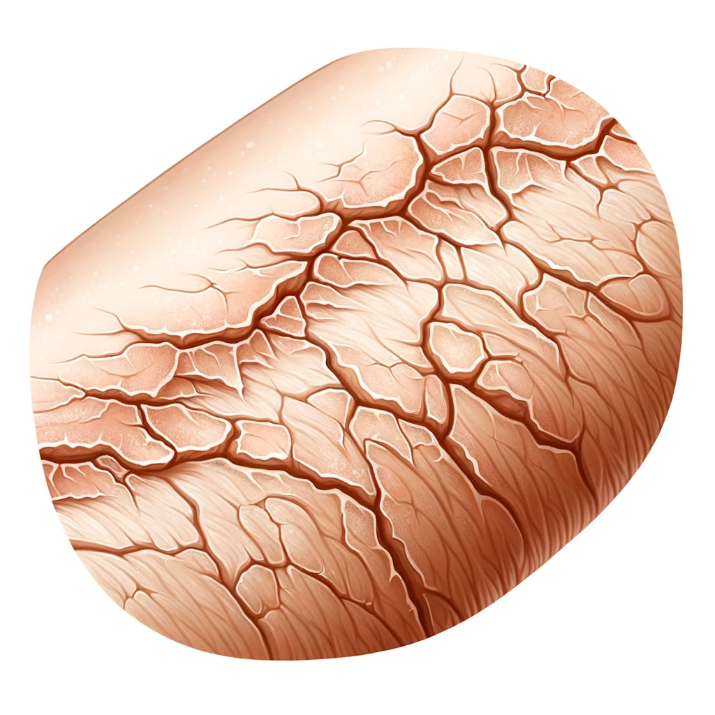 A simple, clear illustrative depiction of dry skin, focusing on its tight, rough texture, and possible flaking. The image should show a straightforwar