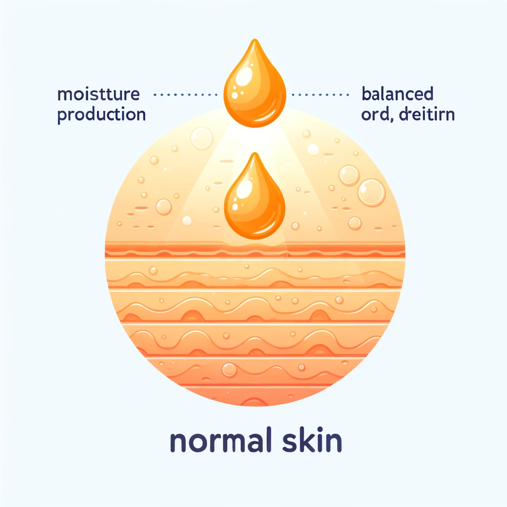 A simple, clear illustrative image representing normal skin, highlighting its balanced moisture and oil production. The image should depict a straight