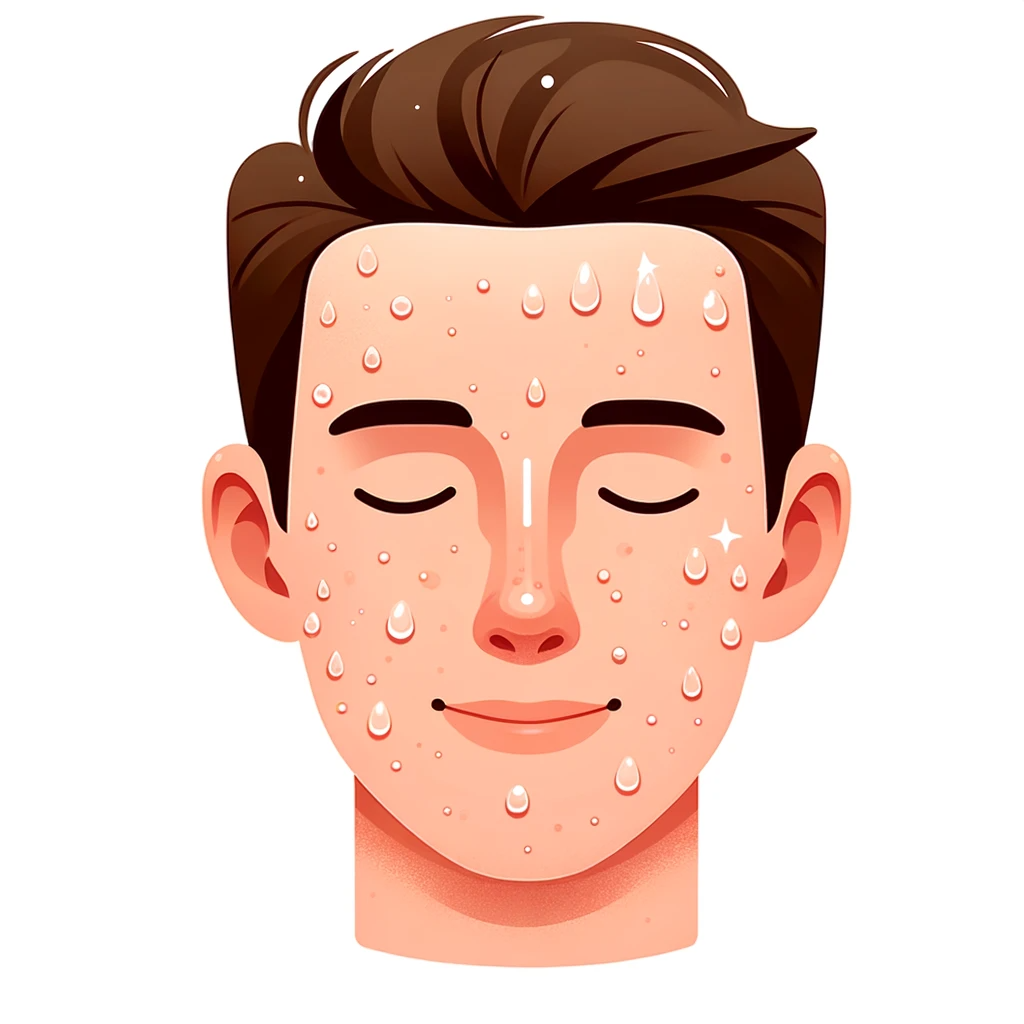 A simple, clear illustrative image showing the characteristics of oily skin, such as shininess and enlarged pores. The image should depict a straightf