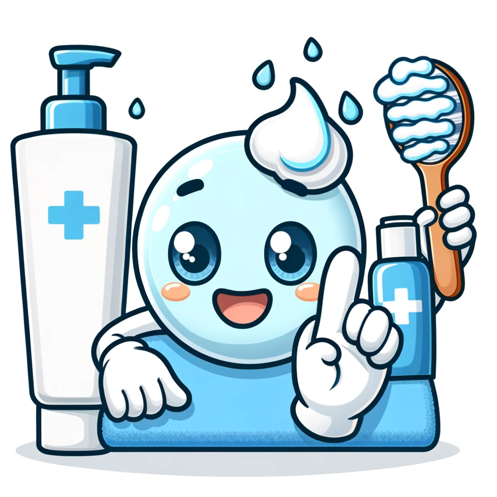 Friendly Mascot Style illustration for a dermatological skincare routine, suitable for a professional setting. The image should show the masc