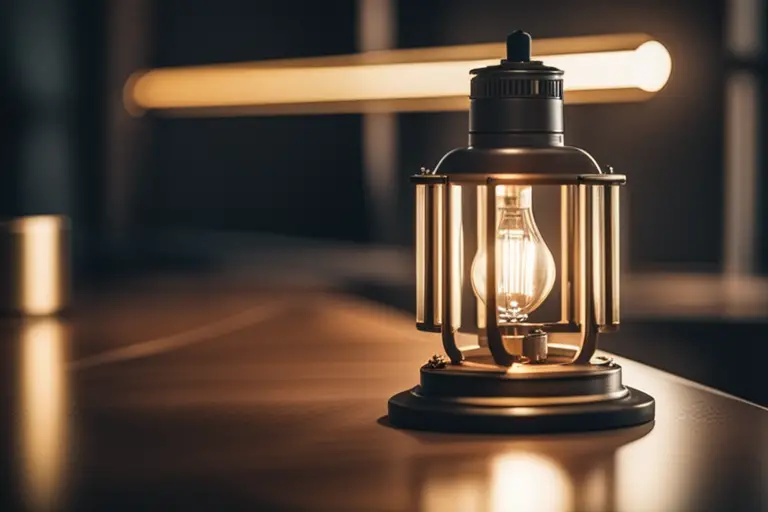 a lamp shining up a space