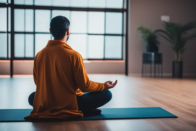 image of a person meditating from behind