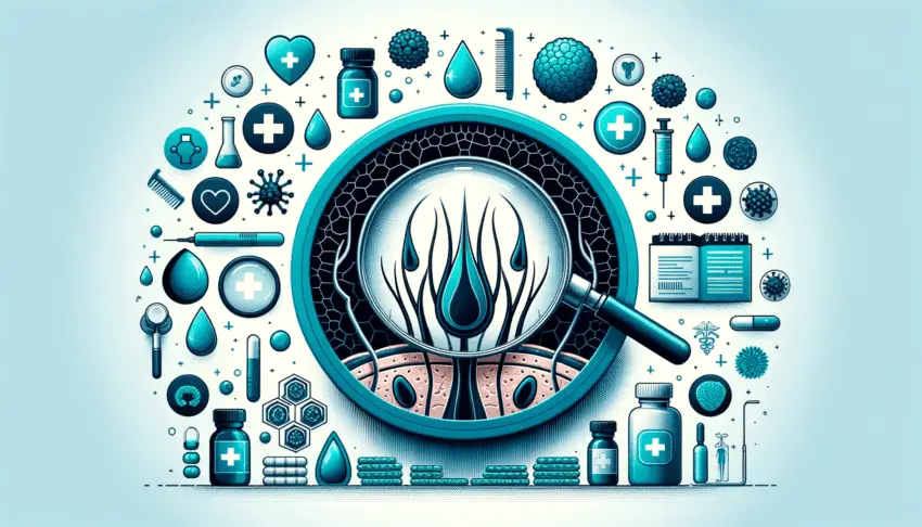 image for a medical pillar post about scalp health. The image should combine elements of medical knowledge.