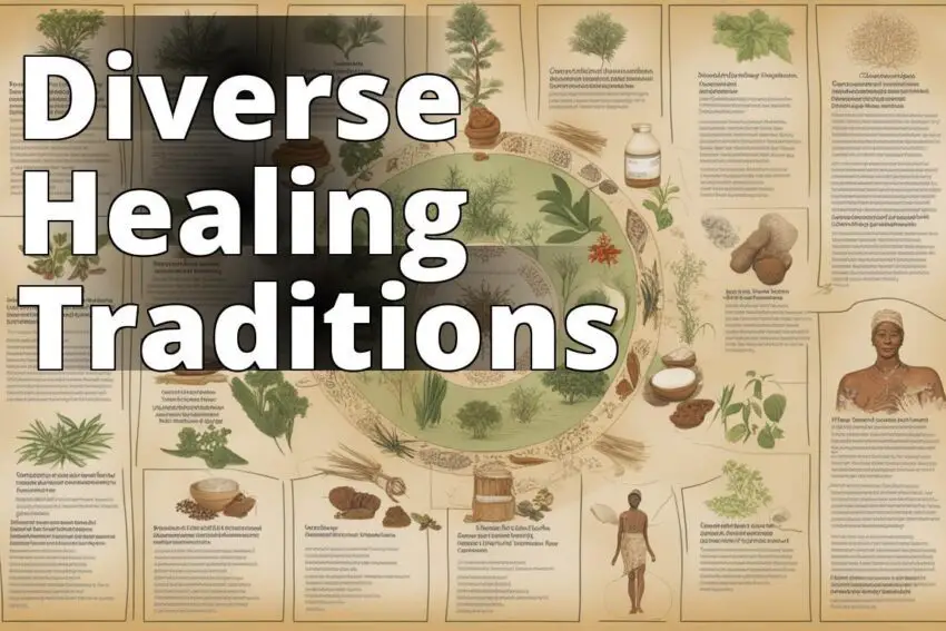 An image of diverse cultural symbols representing traditional healing practices