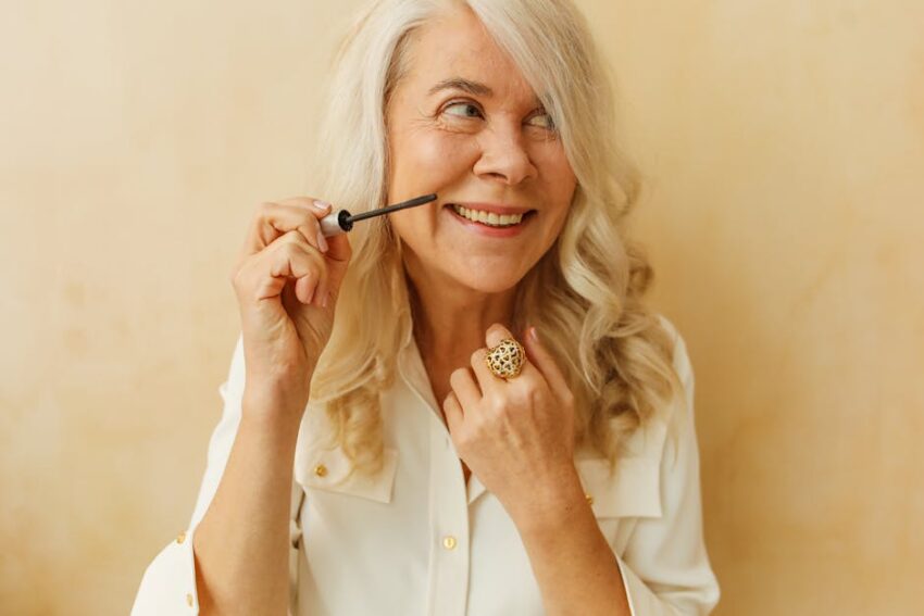 Managing Seborrheic Dermatitis with Head and Shoulders: Proven Effectiveness and Expert Insights 10 Managing Seborrheic Dermatitis with Head and Shoulders: Proven Effectiveness and Expert Insights - Elderly woman smiling while applying mascara, embracing beauty in later years.