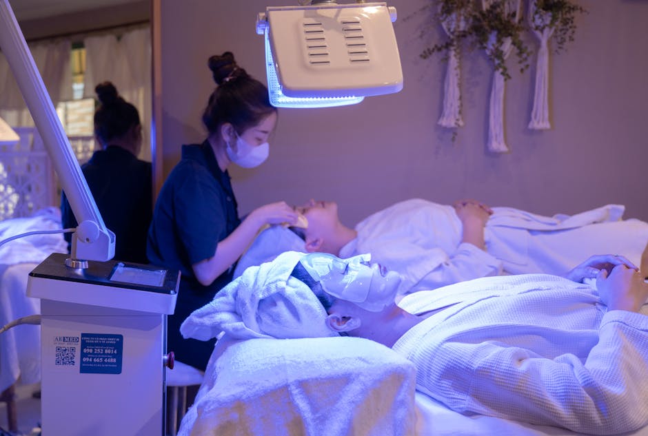 Seborrheic Dermatitis Sunlight: Exploring the Connection and Benefits 3 Seborrheic Dermatitis Sunlight: Exploring the Connection and Benefits - Patients receiving LED light therapy and facial treatment in a spa setting.